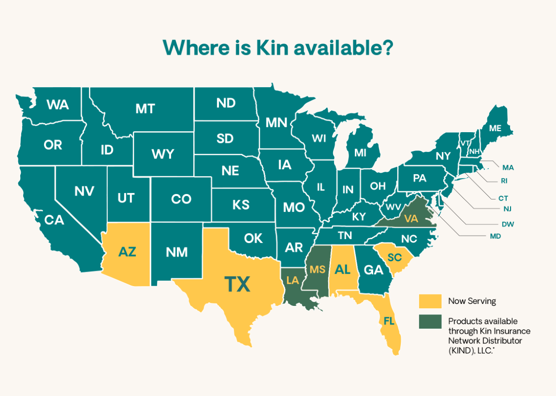 US map showing where Kin products are available