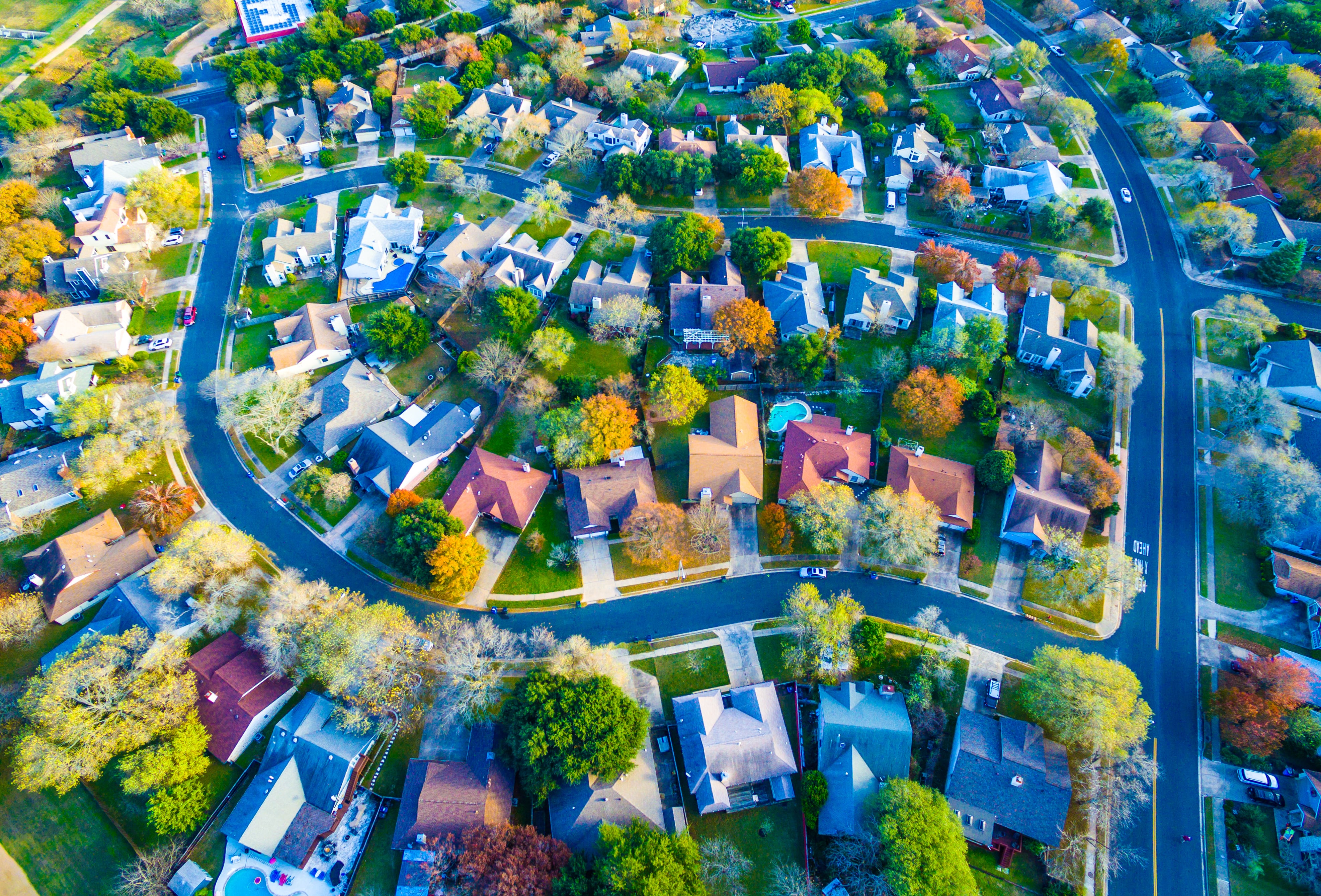 Aerial view of a residential neighborhood
