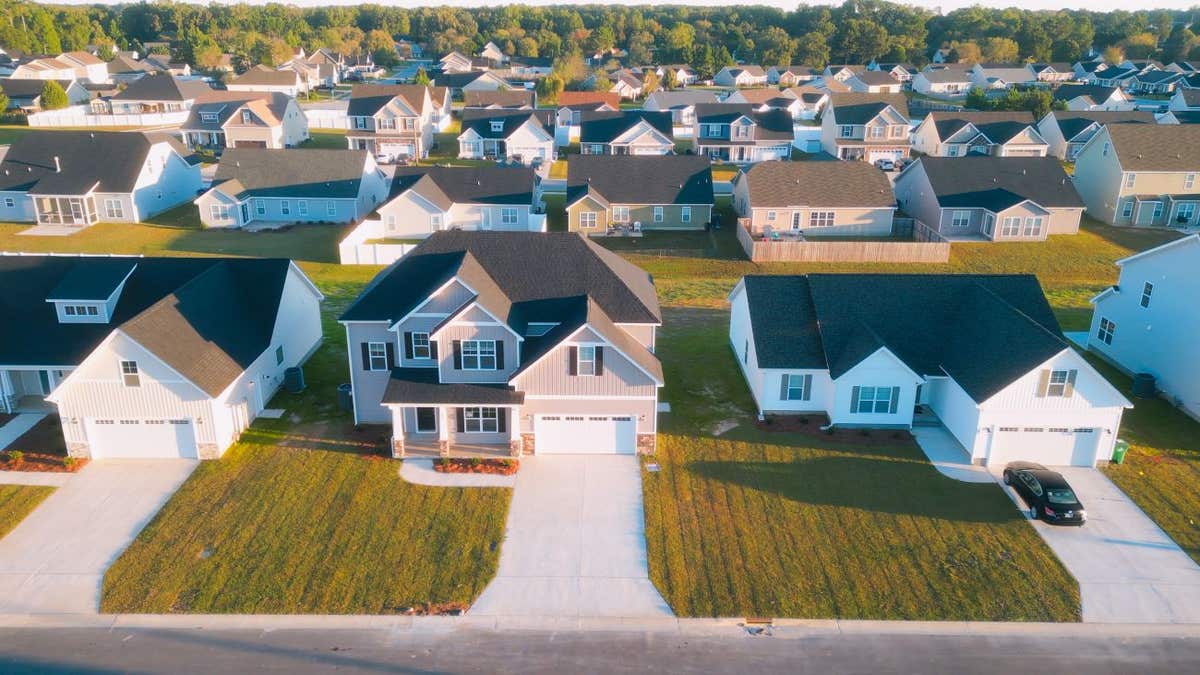 A suburban neighborhood from above