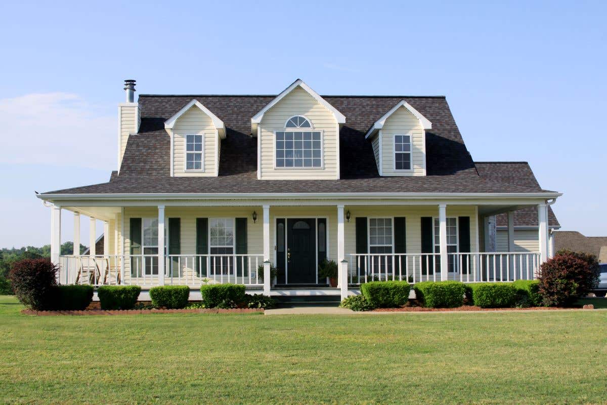A stately home with a front porch