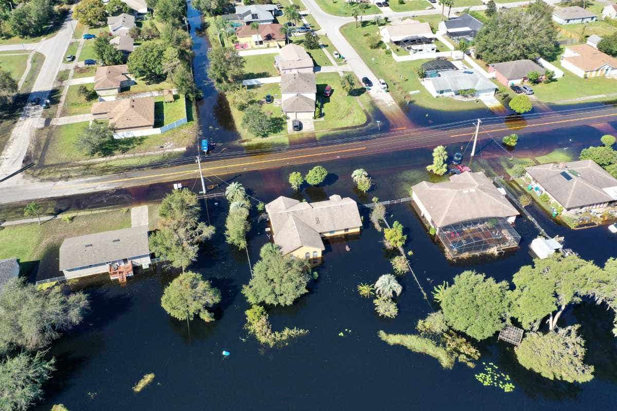 A neighborhood flooded after a hurricane