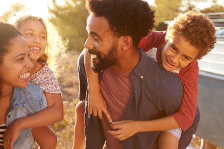 A closeup of a family having fun