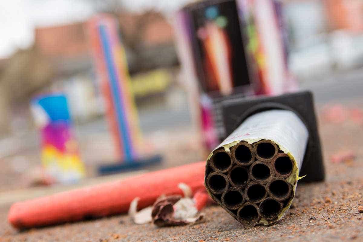 Spent firework shells on the ground