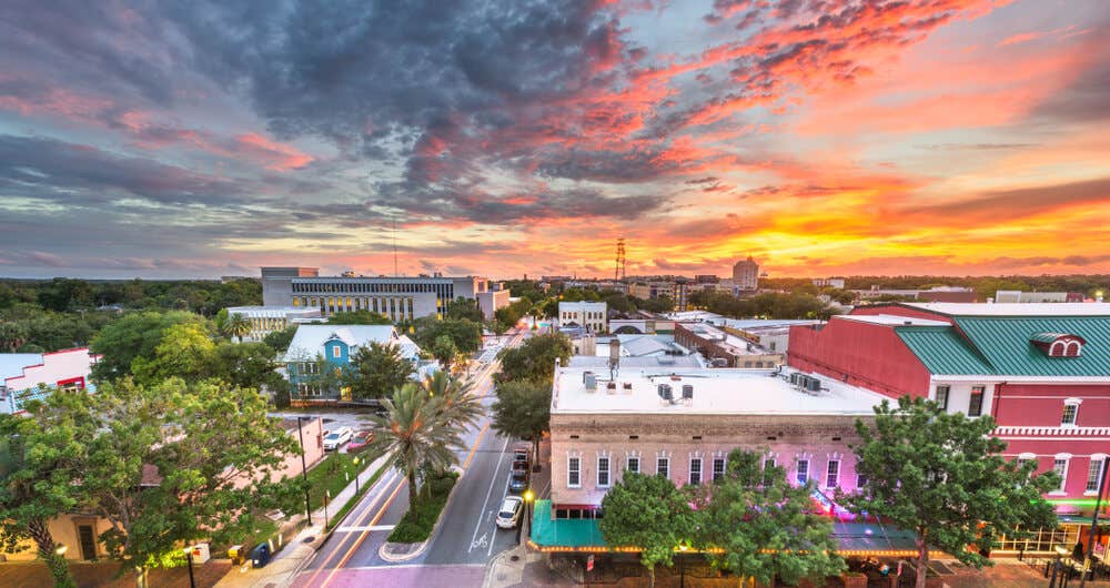 Aerial view of Gainesville, Florida at sunset