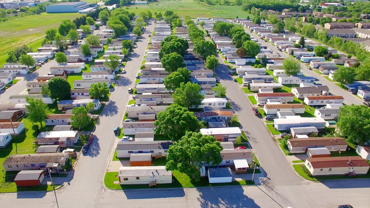 aerial view of a mobile home community