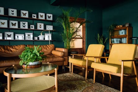 Interior of a house with yellow chairs