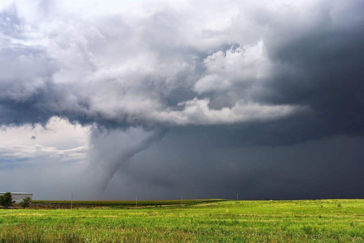 A powerful thunderstorm producing a tornado