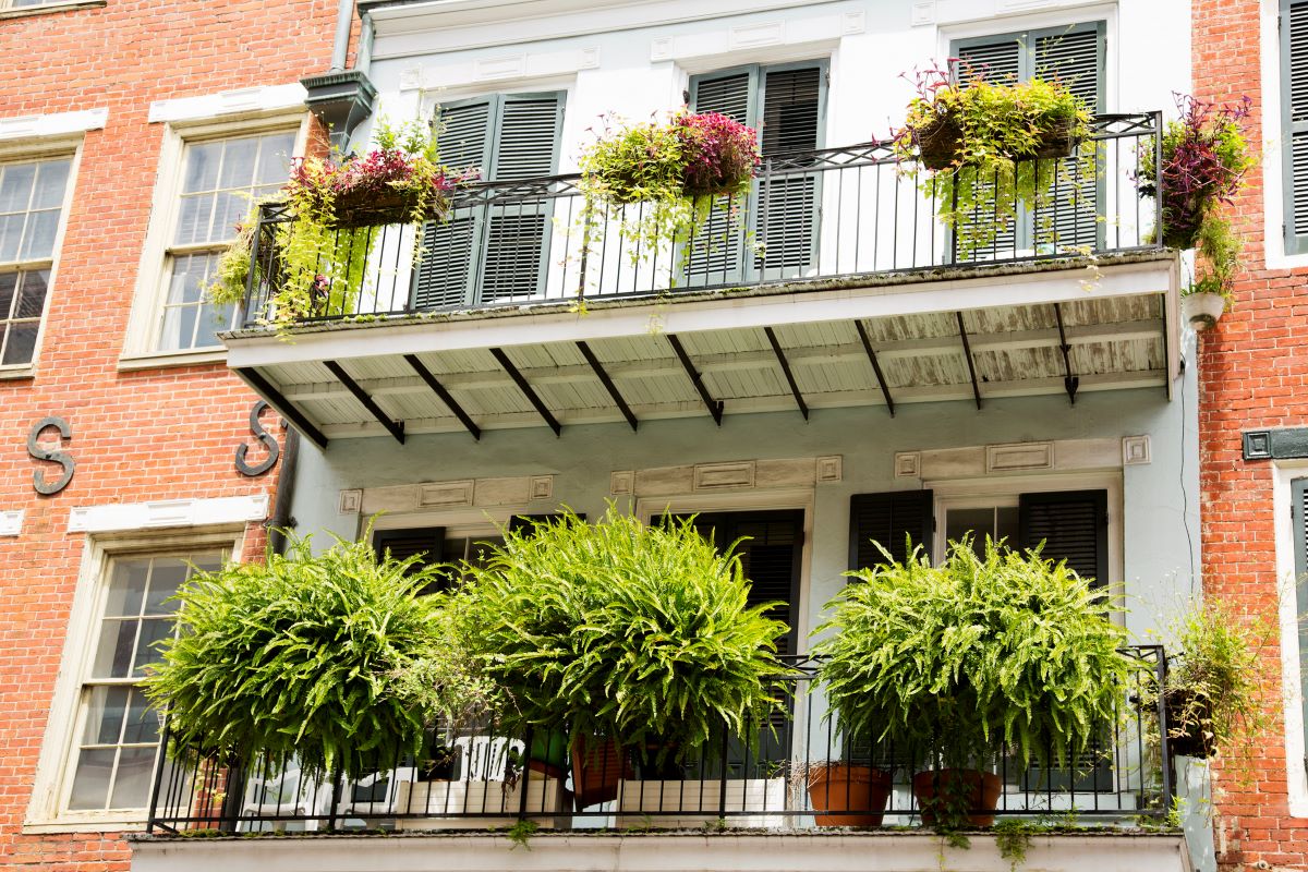 Brick building with second floor patio