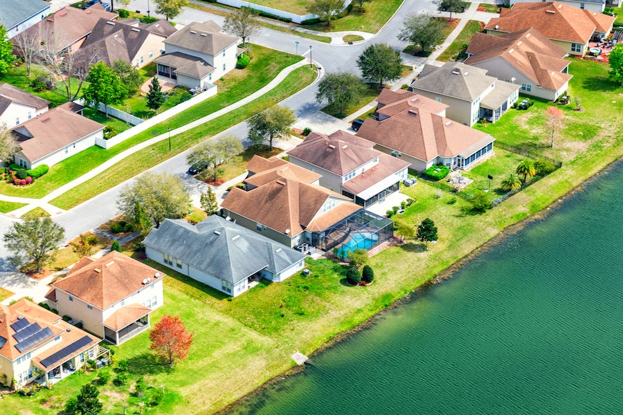 aerial view of a florida neighborhood near water 