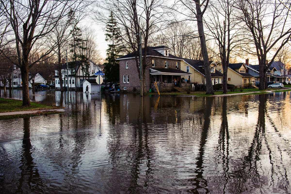 A flooded suburban street