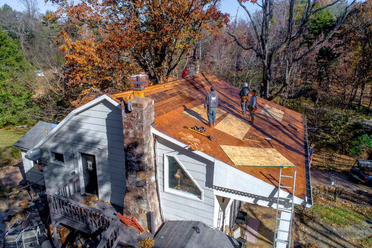 A home with roof repairs underway