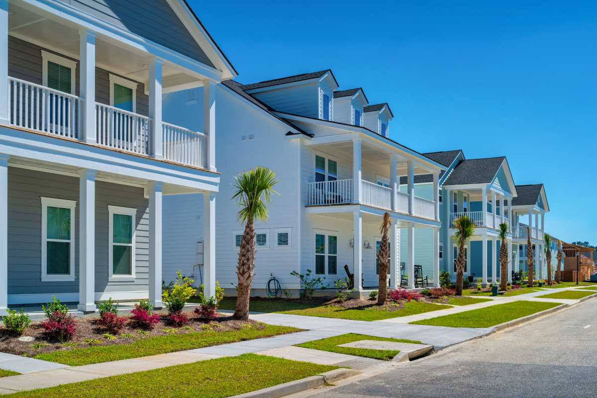 New detached houses in a new residential area in South Carolina on a sunny day