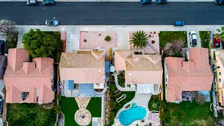 Aerial view of a residential street