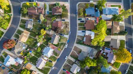 Aerial view of a residential neighborhood