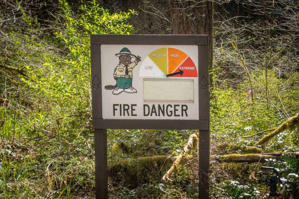A park sign warning of extreme fire danger