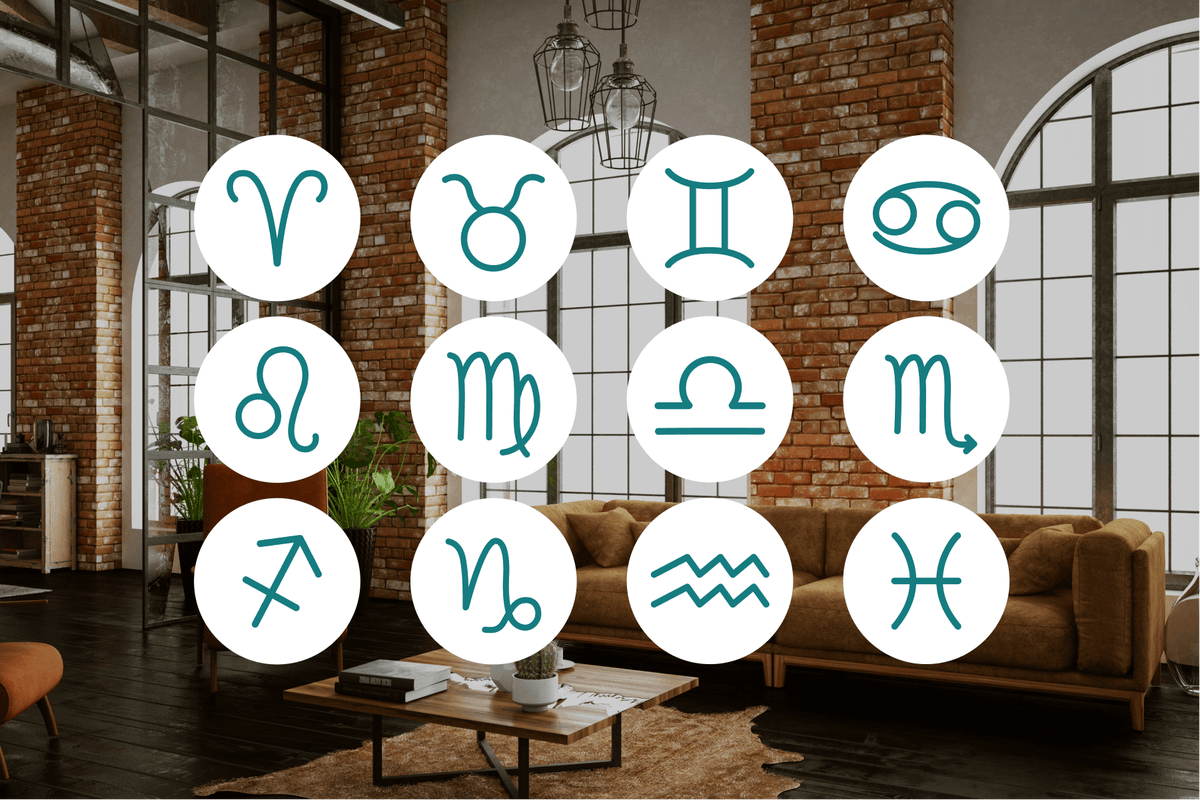 home interior with the 12 zodiac sign symbols